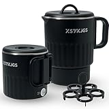 Faltbarer Wasserkocher 1L Schwarz Reise Camping Wasserkessel - 600W 304 Edelstahl Elektrischer Wasserkocher BPA-freier - Doppelwand Design mit Automatische Konstanttemperatur und Dauerkochfunktion