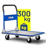 Pallit Transportwagen klappbar Blau 300 kg Rollwagen mit lenkbarer Vollgummi-Bereifung Anti-Rutsch Plattformwagen Transporthilfe Handwagen Carry