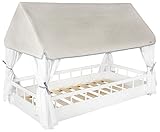 Velinda Kinderbett Hausbett Abenteuerbett Einzelbett + Absturzsicherung & Dach 160x80 (Bettfarbe: weiß)