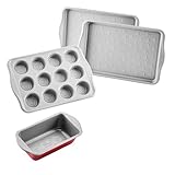 Farberware Disney Bake with Mickey Mouse Antihaft-Backformen-Set, Backformen mit Disney Home Ofenhandschuhen, Keksformen, Muffin/Cupcake und Kastenform, 6-teiliges antihaftbeschichtetes Backformen-Set