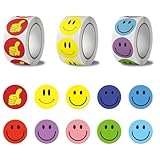 3 Rollen 1500 Stück Smiley Aufkleber, Smiley Sticker Runde 2,5cm, Lehrer Belohnungssticker für Belohnungsaufkleber, Geschenkdekorationen, Partydekorationen, Emoji Sticker