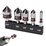 5 Stück Senker Bohrer Set für Metall, Kegelsenker 82°, Lagerstahl, 1/4 zoll Sechskantschaft, 5-Schneidiges Flöte, für Bohren in Kupfer, Aluminium, Holz, Kunststoff (Rot, silber)