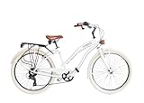 Airbici Fahrrad Beachcruiser Damen 26' Weiß | City-Bike | BeachCruiser Bike 26 Zoll 6-Gang, Aluminiumrahmen, Schutzbleche, LED-Licht und Gepäckträger