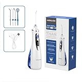 Wasserseide für Zähne, schnurlos, Munddusche, Zahndusche, elektrische Zahnseide mit 4 Strahlspitzen, 240 ml Tank, wiederaufladbar über USB, für Tavel und Zuhause, Weiß V400 Plus