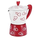 Rote Herz-Aluminium-Mokkakanne, Herd-Kaffeemaschine mit ergonomischem, rutschfestem Griff, italienische Kaffeekanne, kubanischer Kaffee-Perkolator für Zuhause (S)