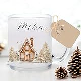 Manufaktur Liebevoll I Tasse Weihnachten Glastasse Glühweintasse mit Namen Weihnachtstasse personalisiert Tasse Nikolaus Weihnachtsgeschenke Kinder Glühwein Frauen Männer Kollegin Geschenk (Mika)
