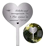 NiuLumea Grabschmuck aus Edelstahl in Herzform 28 x 12 cm wetterfest Gedenkmarker für geliebte Menschen Silber