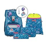 Step by Step Giant Schulranzen-Set „Mermaid Lola“, 5-teilig, blau, ergonomischer Tornister mit Reflektoren, höhenverstellbar mit Hüft- und Brustgurt, für Mädchen ab der 1. Klasse, 23 Liter