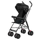 Belfoyer Leichter Buggy ab 6 Monaten, Fester Sitz & 3-Stufen Sonnenverdeck, 4-Rad Reisebuggy Klein Zusammenklappbar, Mit Moskitonetz (Schwarz)