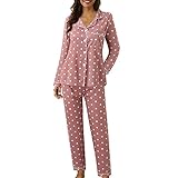 OIUHJN Morgenmantel Schwangerschaft Damen Casual Button Polka Dots Print Zweiteiler Langarm Pyjama Pyjama Anzug Still Pyjama Set Krankenhaus