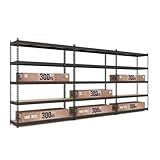 baudim - 3er Set Schwerlastregal, Fachlast 1500 kg, Robustes Lagerregal, Stahlregal, Lastenregal, Garageregal,Weitspannregal, Keller, Werkstatt, Schwarz, 216x160x60