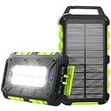 Solar Powerbank 26800mAh PD 15W Tragbares Powerbank Solar USB C Outdoor Wasserdichtes Externer Akku mit LED-Licht und 3 Ausgängen Solar Ladegerät für Tablets Smartphones Camping und mehr Grün