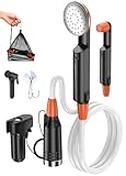 Rsaoty Tragbare Campingdusche, 3000mAh Campingdusche mit Pumpe, Campingdusche mit Akku, mit Duschkopf und 1.8m Rohr, für Garten,Reisen, Autowaschen, Strand