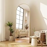 Gewölbter Ganzkörperspiegel, 173x63 cm, Bodenspiegel mit Ständer, Standspiegel mit Goldenem Aluminiumrahmen, Wandspiegel, Aufstellbar oder Wandmontiert, Ankleidespiegel für Wohn,Schlaf (Gold,173x63cm)