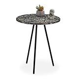 Relaxdays Beistelltisch Mosaik, runder Ziertisch, handgefertigtes Unikat, Mosaiktisch, HxD: 50 x 41 cm, schwarz-gold