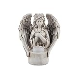 FIYSON Engel Gartenstatuen - Betende Engel Kerzenhalter,Schutzengel-Figur mit LEDTeelichter,Kerzenhalter,Wetterfest Grabschmuck für Friedhof,Harz Deko Rasen,Trauerfall,eines Hof,Terrasse