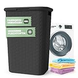 Wäschekorb mit Deckel Rattan - Wäschebox in Flechtoptik 65 L - Wäschesammler Kunststoff mit seitl. Griffen - Platzsparende Wäschesammelbox für Badezimmer & Wohnräume - Wäschetonne anthrazit