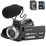 ORDRO V12 Videokamera Camcorder Full HD 1080P 30FPS Infrarot Nachtsichtkamera 3.0 Zoll LCD Bildschirm 16X Zoom Camcorder mit 16GB Memory Karte Fernbedienung, Mikrofon und 2 Akkus