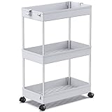 SPACEKEEPER Küchenwagen mit 3 Ebenen, Rollwagen Nischenregal auf Rollen, platzsparendes Badregal und Küchenregal für Küche Büro Bad, 40x22x61cm,Grau
