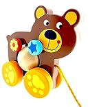 Nachziehtiere aus Holz | Nachziehspielzeug ab 1 Jahr | Süßes Nachziehtier aus Holz | Baby Spielzeug Schildkröte Bär Elefant zum Nachziehen Holzspielzeug Nachzieh-Elefant Familie (Bär)