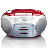 Lenco SCD-420RD Tragbares UKW-Radio mit Toplader CD-Spieler und Kassettendeck, LCD Display, Wiederholungsfunktion, Auto-Stopp, Kopfhöreranschluss