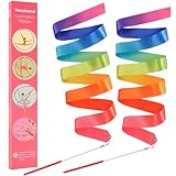 Yeavinfser Tanzband Set, 2 Stück Bunte Gymnastikbänder mit Stab, Regenbogen Farbband für Tanz, Gymnastik & Spiel, Ideal für Mädchen, Kindergeburtstage, Weihnachten, Ostern, Perfekt für Schule Zuhause