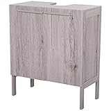 HOMCOM Badezimmermöbel unter Waschbecken - Waschbeckenunterschrank - 2-türiger Schrank mit Regal - ABM. 60L x 30l x 70H cm - MDF Holznachbildung grau