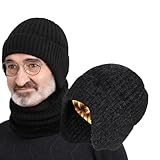 TMRBBesty Wintermütze Herren mütze Winter mit Ohrenklappen und Winterschal verdickung Innenfutter mit Plüsch für Outdoor Schwarz