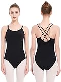 Kefiyis Ballett Trikot Damen Camisole Turnanzug Hohe Elastizität Ballettkleidung Damen Ballettanzug Turnanzug Gymnastikanzug Leotard Tanz body Schwarz L