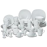 Geschirrset 62-teilig | Kombiservice für 6 Personen in weiß aus Porzellan Modern