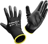 ASPRO Arbeitshandschuhe 10 Paar Größe 7 (S)- Gartenhandschuhe-Schwarze Nylon-Handschuhe mit PU-Beschichtung für Bauarbeiter, Gärtner, Mechaniker, Bauarbeiter, Lagerarbeiter etc.