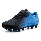 JABASIC Kids Firm Ground Fußballschuhe Jungen Mädchen Sportliche Fußballschuh (27EU,Schwarz/Blau)