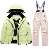 Kinder Skianzug 2 Teiliges Set Skijacke und Skihose Kapuze Praktische Taschen Warm Winddicht Wasserdicht Snowboarden Jungen Mädchen Schneeanzug für Kinder 3-14 Jahre