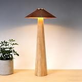 OOWDMPE Holz Akku Kabellose Tischleuchte LED Touch Dimmbar Nachttischlampe USB Aufladbar Vintage Tischlampe Batterie Nachtlampe Ohne Kabel Pilzlampe für Schlafzimmer Restaurant Bar (A)