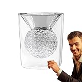 Golf Ball Shot Gläser, rund, transparent, doppelwandig, Glas, kreative Golfer-Barware für einzigartige Getränke, kleine Schnapsbecher 9,8 cm, perfekt für Wein und Spaß