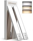 EZVALO Schrankbeleuchtung LED 20CM, 62 LED Unterbauleuchte Küche mit Bewegungsmelder, 3 Farbmodi Dimmbar Aufladbar Schranklicht, Schrankleuchte Kabellos für Schrank, Küche, Treppe, Weiß (2 Stück)