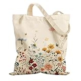 Cumnvulnt Stoffbeutel Bedruckt, Aesthetic Canvas Tote Bag, Einkaufstasche mit Innentasche, Blumen Tragetasche für Frauen, Freund, Mama, Kollegen, Klassenkameraden Geburtstag