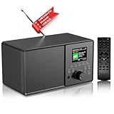DAB/DAB+ Digitalradio mit 6,1 cm Farbdisplay, Bluetooth, USB/AUX, Fernbedienung, Dual-Alarm, Sleep-Timer, Küchenradio, 6 Sprachen, 30 Sendervoreinstellungen (schwarz)