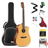 Donner Akustik Gitarre 4/4 Anfänger Erwachsene Akustikgitarre Cutaway Einsteiger Kit 41 Zoll voller Größe Gitarren Starter Mahagoni Fichte mit 6 Saiten Tasche Capo Plektren Gurt