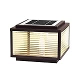 RENYUEH Solarbetriebene Säulenlampe, Rasensäule, Sockelleuchte mit klarem Glas, Moderne Solar-Säulentischleuchte mit 4-Farbiger LED-Lichtquelle, schwarzer einfacher Stil für Garten, Hof, Weg