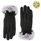 Handschuhe Damen, Winter Handschuhe Warme Touchscreen Handschuhe Outdoor Sport Fahrradhandschuhe Winddicht Laufhandschuhe Künstliches Wildleder Handschuhe(Damen Winterhandschuhe Schwarz 2)