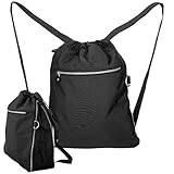 KOLYNDO Rucksack mit Kordelzug, für Damen und Herren, Strandrucksack für den Sommer, Sport-Rucksack für Kinder, Rucksack aus Stoff für Damen und Herren, Rucksack mit Taschen, Sport, Schwarz , Estándar