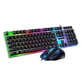 GAROZATION Kabelgebundene Tastatur Und Set Für Computer USB- Mit Buntem Led-licht Computertastatur Mit Schwebendem Design Und Abflussloch-fähigem Unterseite Ergonomisch Für Längeres