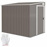 Outsunny Metall Gerätehaus 2,81m² 154x206,5x181 cm Geräteschuppen mit Pultdach Fundament Schiebetür wetterfest Gartenhaus Outdoor Garten Schuppen Schrank für Hinterhof Außenbereich Hellgrau