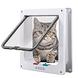 TKOOFN Klassische Katzenklappe Hundeklappe - 4 Wege Verschluss Katzentür Katzenklappe Haustier Tür Freilauftür für Katze, Kätzchen, kleinen Hund (Weiß, S - 19 x 19.8 x 1.9cm)