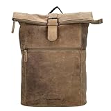Hide & Stitches Idaho Lederrucksack mit Laptopfach, Rolltop, Organizer, Hunter-Leder, geeignet für 15,6-Zoll Laptop, gepolsterte Schultergurte und Rückenteil