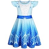 BSBUY ELSA Nachthemd Mädchen Kurzarm Schlafkleid Frozen Nachthemden Kinder U-Ausschnitt Schlafanzug Mädchen Nachthemd Sommer Blau Prinzessin Nightdress Girls Hypoallergen Atmungsaktives Nachtkleid 120
