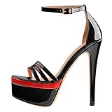 MissHeel Damen Plateau Riemchensandalen mit Pfenningabsatz Plateausandaletten High Heels Schwarz EU 37