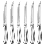 Ruffulon Vollständig Edelstahl Steakmesser,Hochwertiges Steakmesser Set 6 teilig,Steak besteck Set mit wellenschliff,Silbern Steak Messerset,Scharfe Steak Messer,Spülmaschinenfest