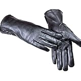LBVGY Handschuhe Lederhandschuh Weibliche Metallknopf-Art Samtfütterung Warmer Herbst und Winter-Schaffell-Handschuhe Winterhandschuhe (Color : Black Wool Lining, Größe : 7 1/2)